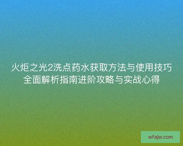 火炬之光2洗点药水获取方法与使用技巧全面解析指南进阶攻略与实战心得