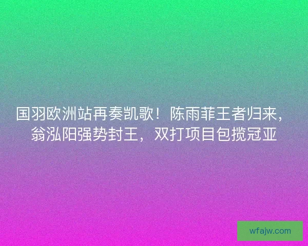 国羽欧洲站再奏凯歌！陈雨菲王者归来，翁泓阳强势封王，双打项目包揽冠亚